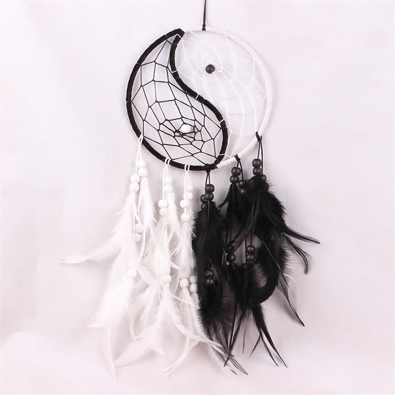 Attrape-rêves Yin Yang Filet circulaire avec plumes Décoration d'équilibre