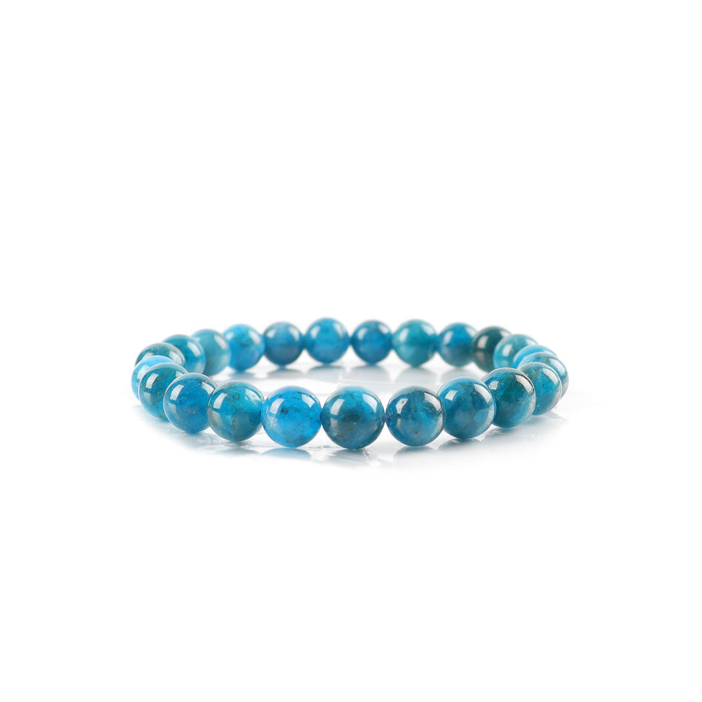 Bracelet en Apatite Bleue Naturelle 8 mm, Perles Polies Symboliques