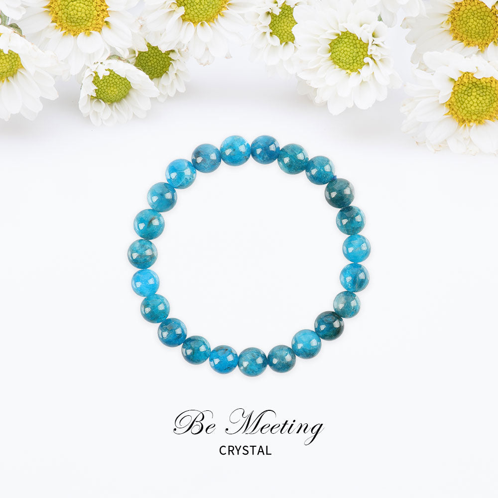 Bracelet en Apatite Bleue Naturelle 8 mm, Perles Polies Symboliques