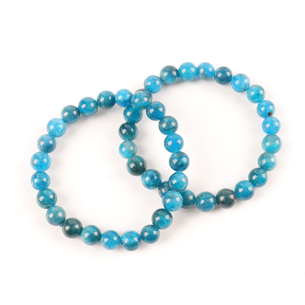 Bracelet en Apatite Bleue Naturelle 8 mm, Perles Polies Symboliques