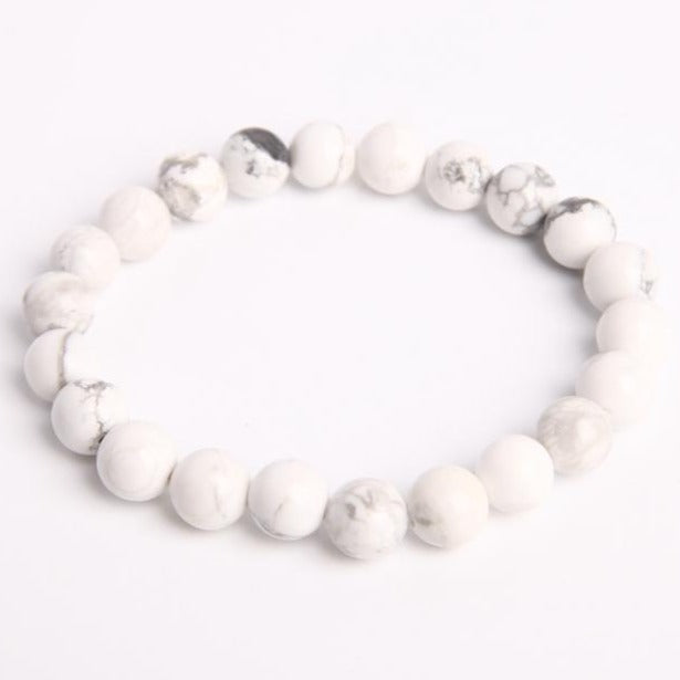 Bracelet en Howlite Naturelle 8 mm, Perles Polies Artisanales