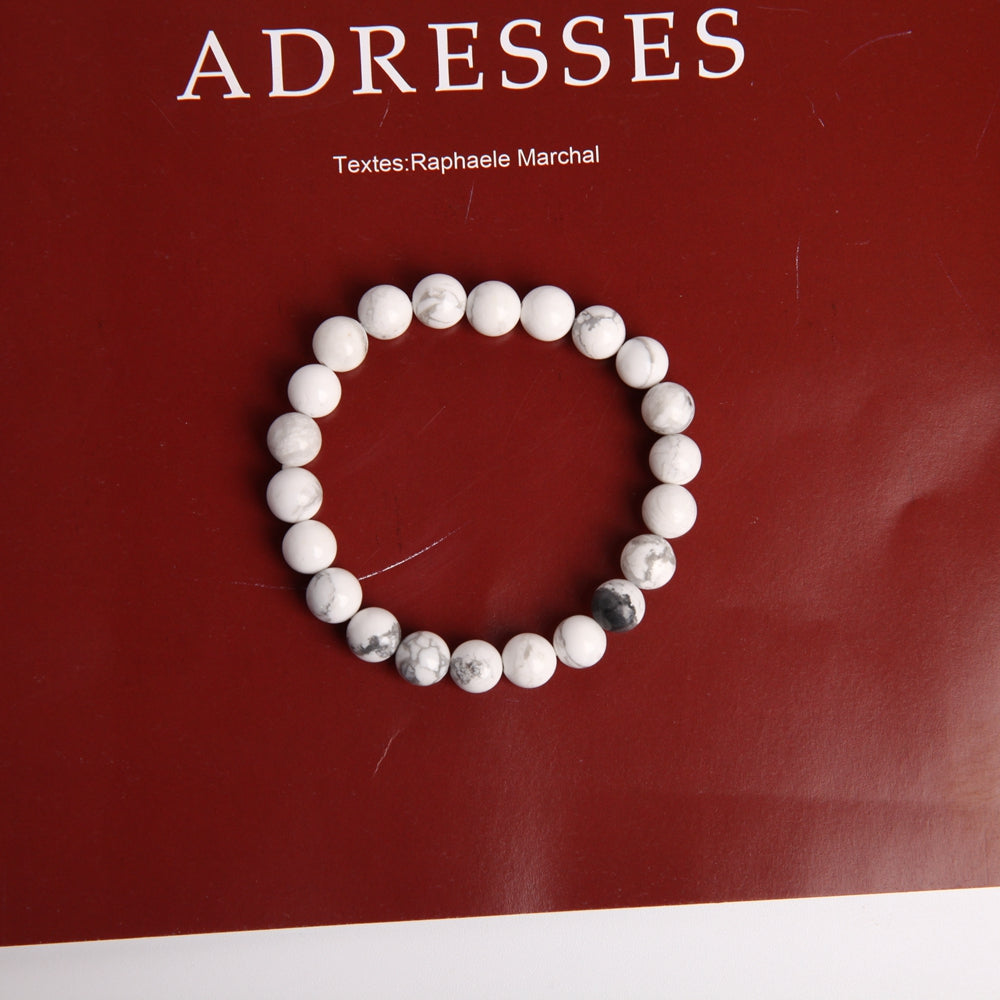 Bracelet en Howlite Naturelle 8 mm, Perles Polies Artisanales