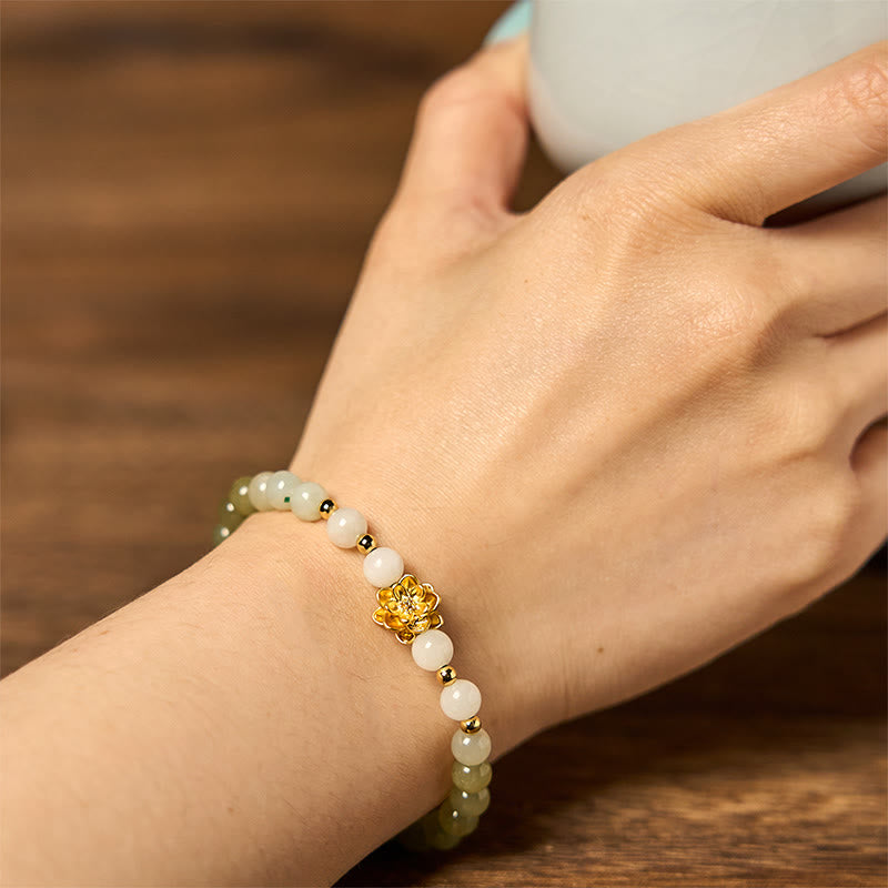 Bracelet Lotus Jade Hetian 8mm – Dégradé Blanc & Vert