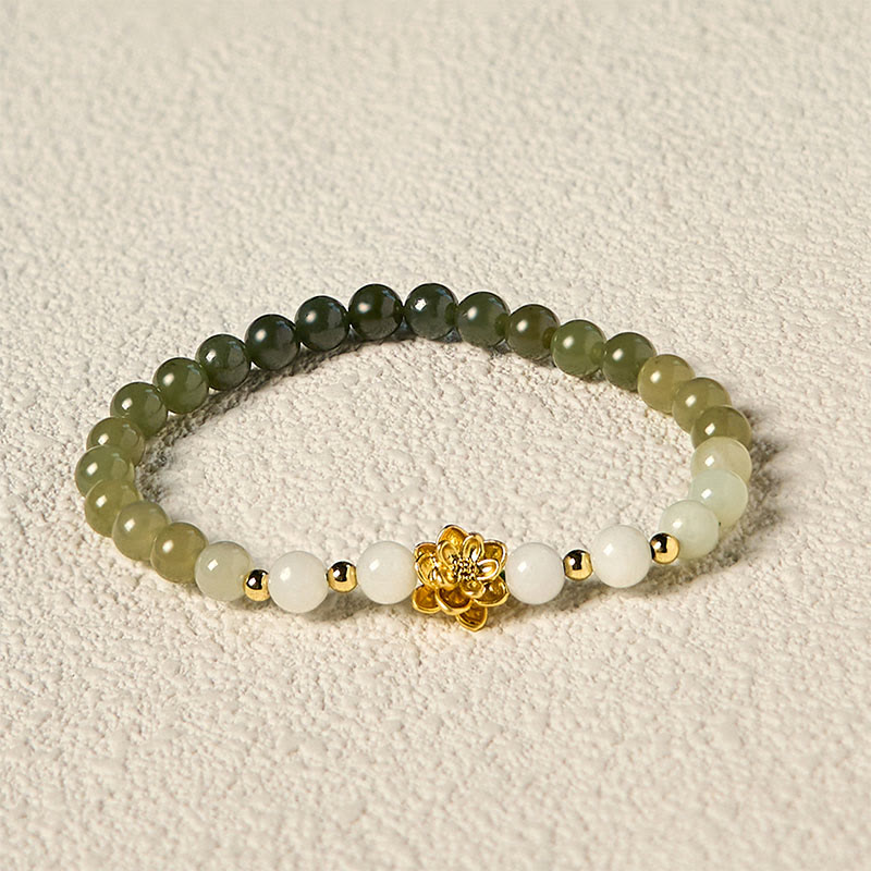 Bracelet Lotus Jade Hetian 8mm – Dégradé Blanc & Vert