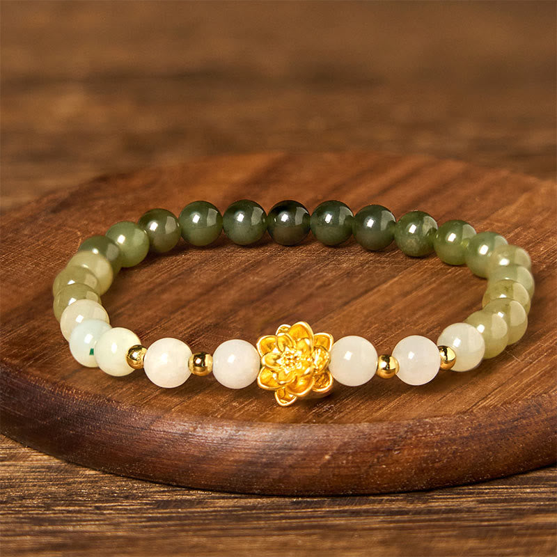 Bracelet Lotus Jade Hetian 8mm – Dégradé Blanc & Vert