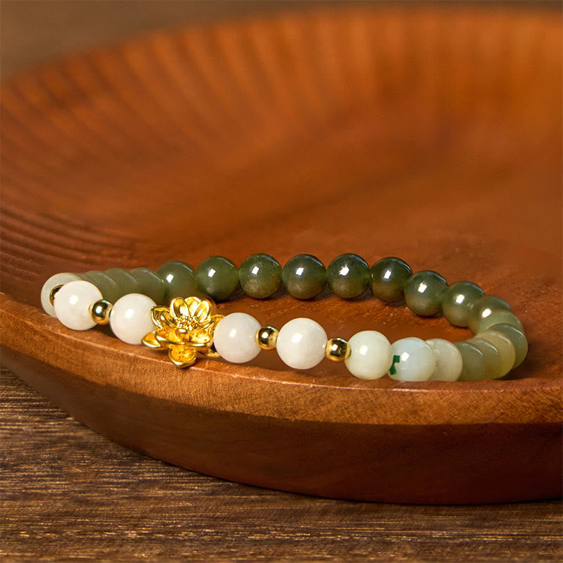 Bracelet Lotus Jade Hetian 8mm – Dégradé Blanc & Vert