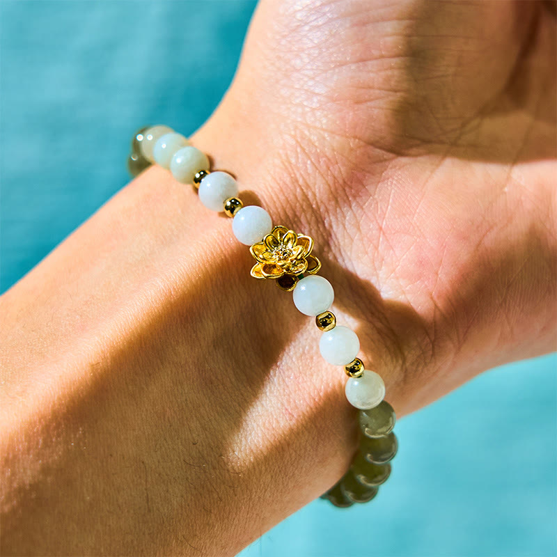 Bracelet Lotus Jade Hetian 8mm – Dégradé Blanc & Vert
