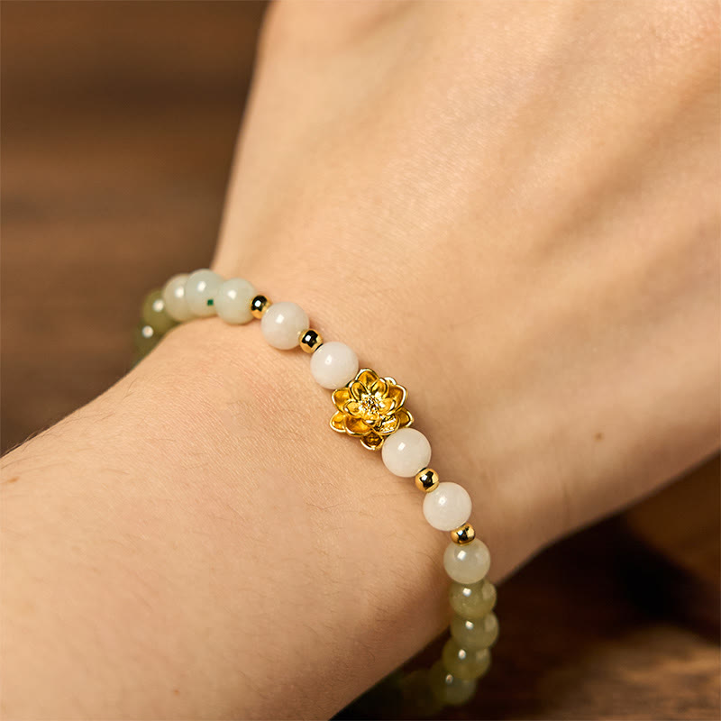 Bracelet Lotus Jade Hetian 8mm – Dégradé Blanc & Vert