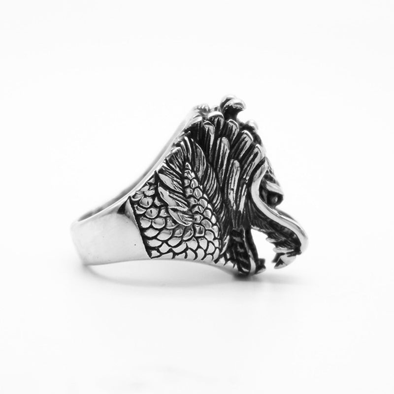 Bague Dragon Équilibre en Acier Titane – Anneau Symbolique Unisexe