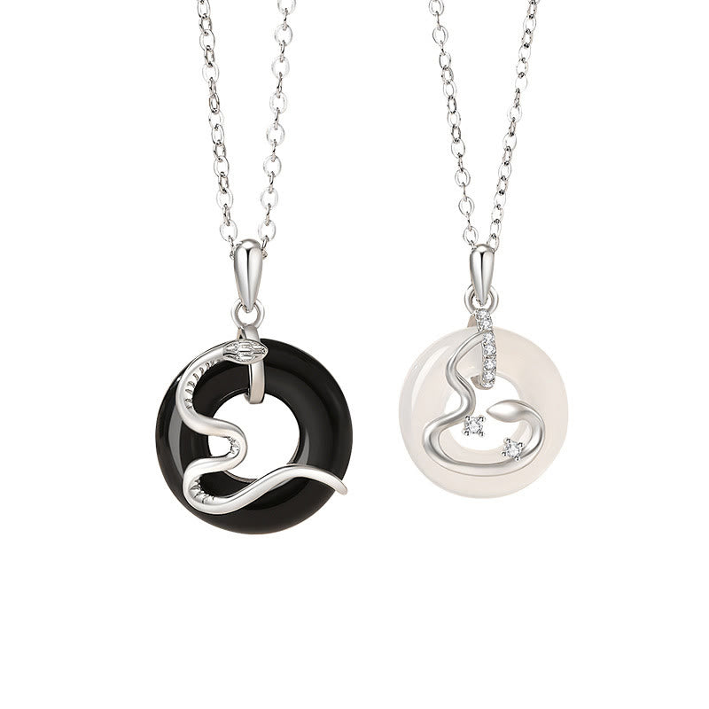 Pendentif Boucle de Paix en Argent 925 & Onyx Noir ou Calcédoine
