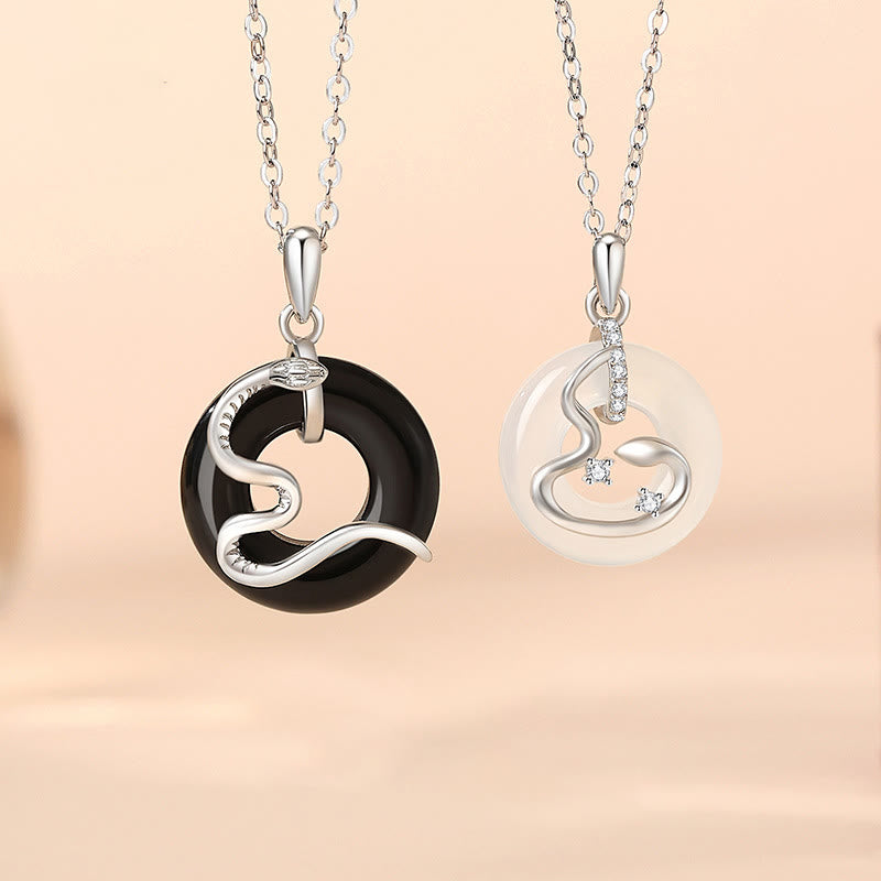 Pendentif Boucle de Paix en Argent 925 & Onyx Noir ou Calcédoine