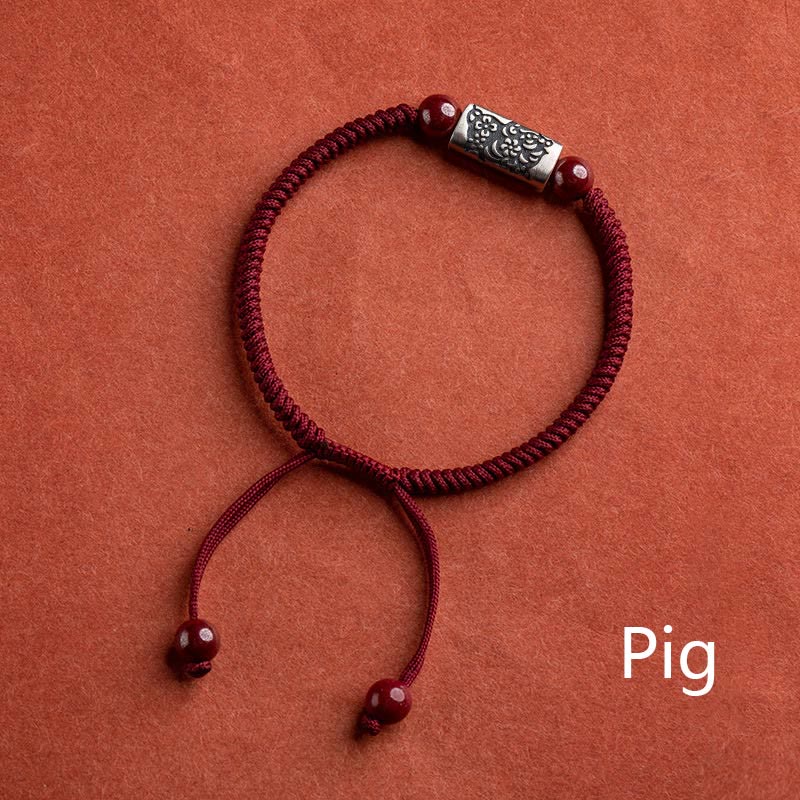 Bracelet de Protection Zodiaque Chinois en Argent Sterling 925 & Fil Rouge (Ajustable)