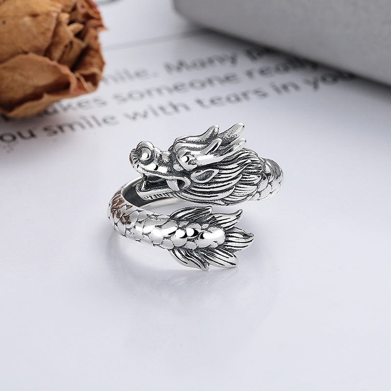 Bague Force du Dragon en Argent Sterling 925 – Anneau Ajustable Symbolique Unisexe