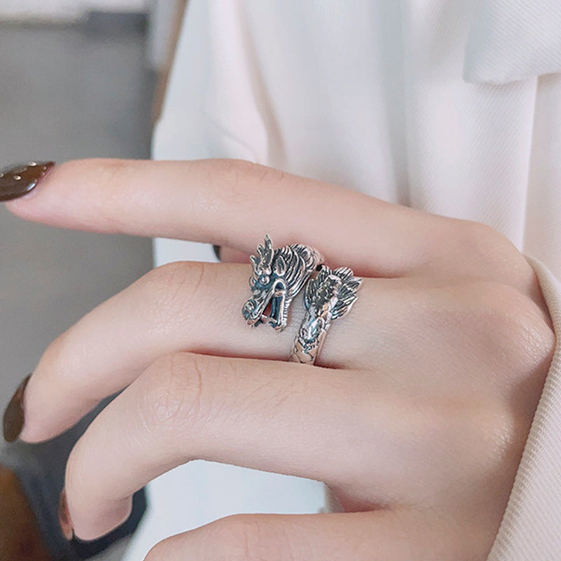Bague Force du Dragon en Argent Sterling 925 – Anneau Ajustable Symbolique Unisexe