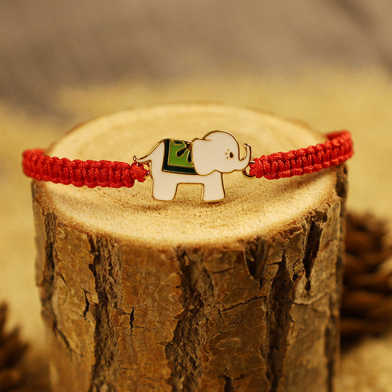 Bracelet Éléphant Argent 925 Cordon Rouge Traditionnel