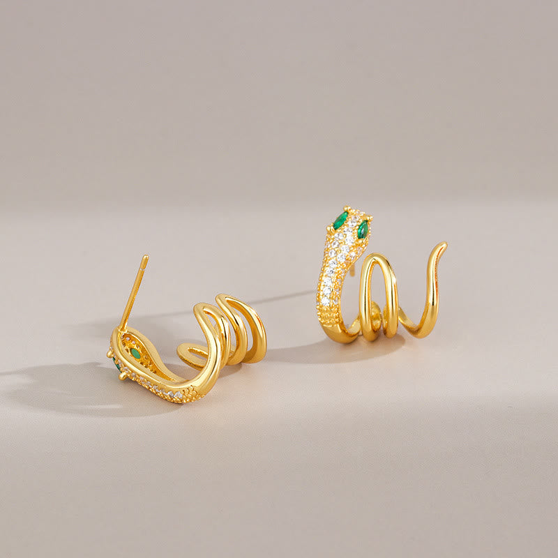 Boucles d’Oreilles Serpent du Zodiaque Chinois aux Yeux Verts en Argent 925