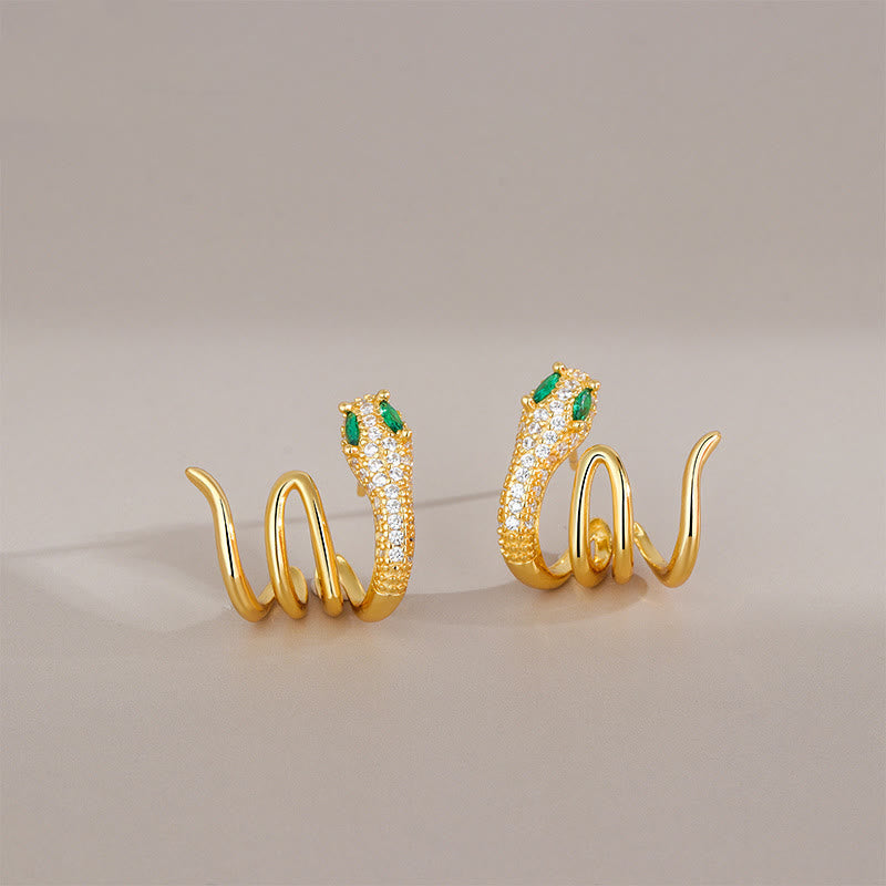 Boucles d’Oreilles Serpent du Zodiaque Chinois aux Yeux Verts en Argent 925