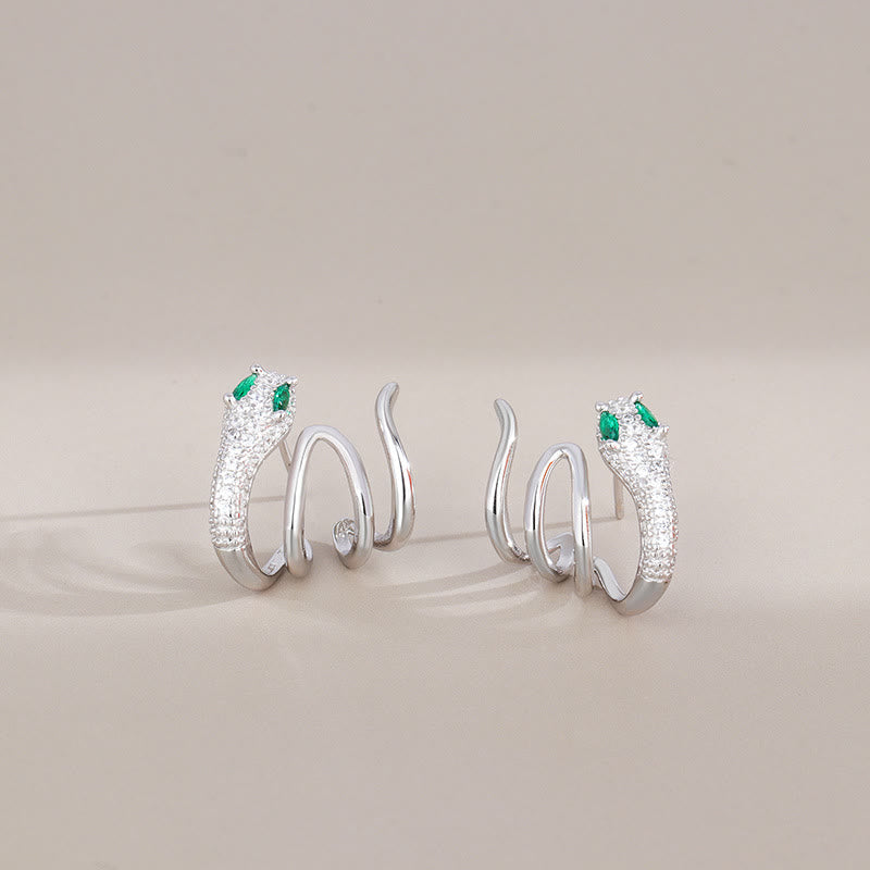 Boucles d’Oreilles Serpent du Zodiaque Chinois aux Yeux Verts en Argent 925