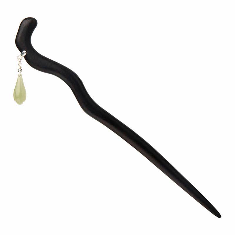 Pic à Cheveux Jade Hetian & Bois d’Ébène 18cm
