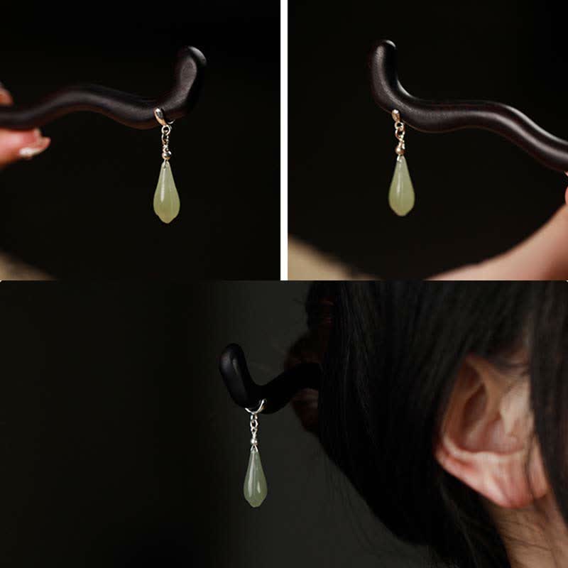 Pic à Cheveux Jade Hetian & Bois d’Ébène 18cm