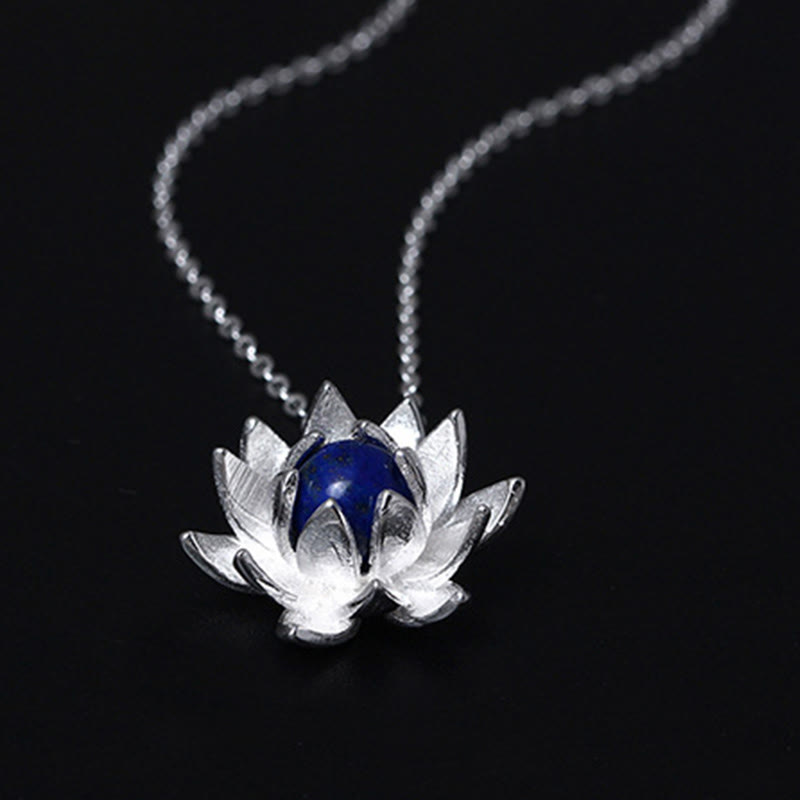 Collier Lotus Argent 925 & Lazurite – Clarté & Sérénité
