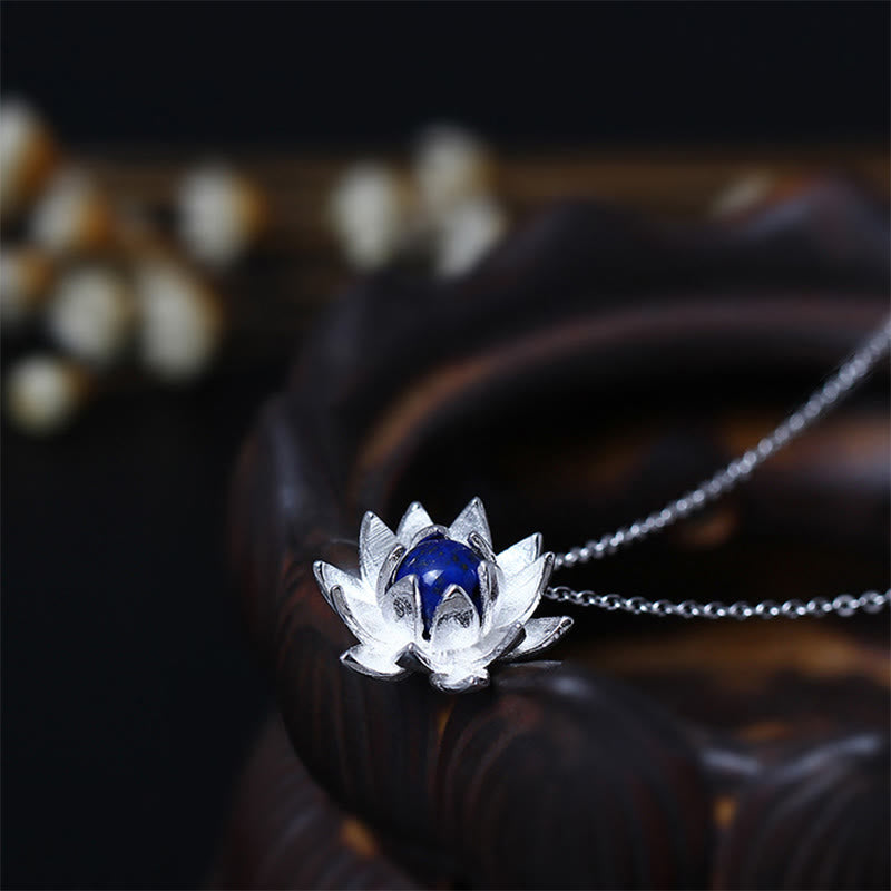 Collier Lotus Argent 925 & Lazurite – Clarté & Sérénité
