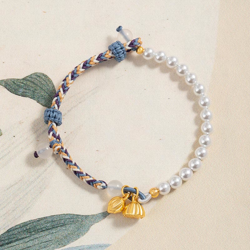 Bracelet Lotus Perle & Calcédoine Argent 925 – Pureté & Harmonie