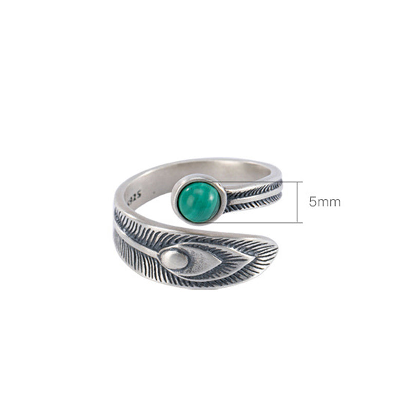 Bague Plume de Protection en Malachite & Argent Sterling 925 – Anneau Symbolique Unisexe