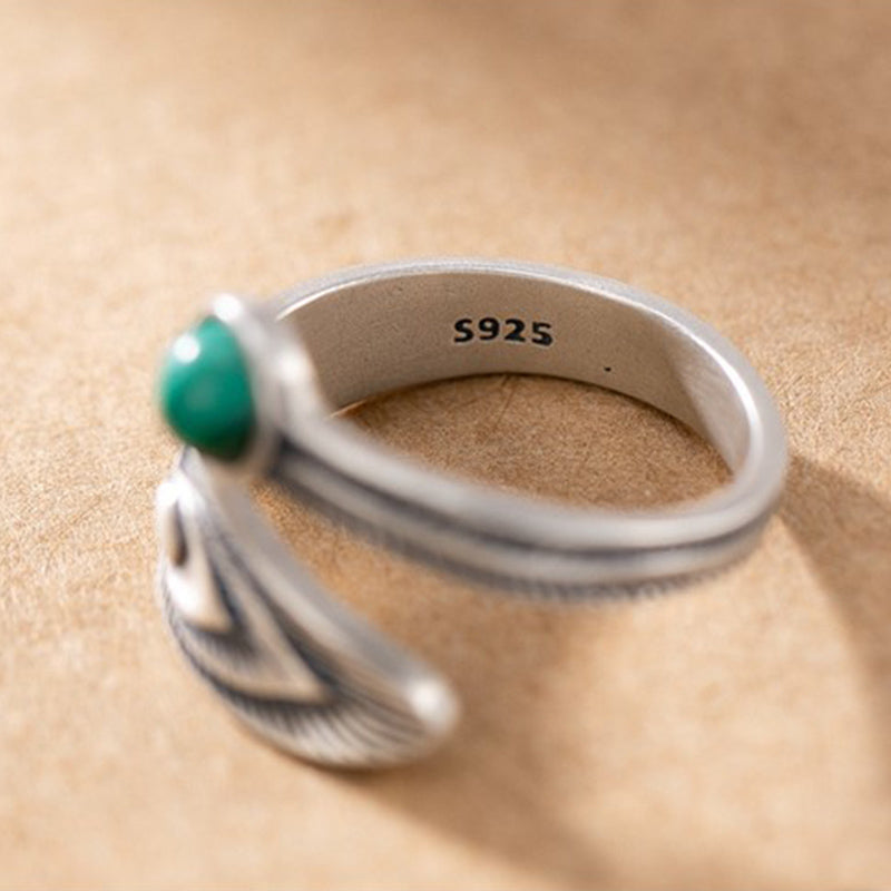 Bague Plume de Protection en Malachite & Argent Sterling 925 – Anneau Symbolique Unisexe