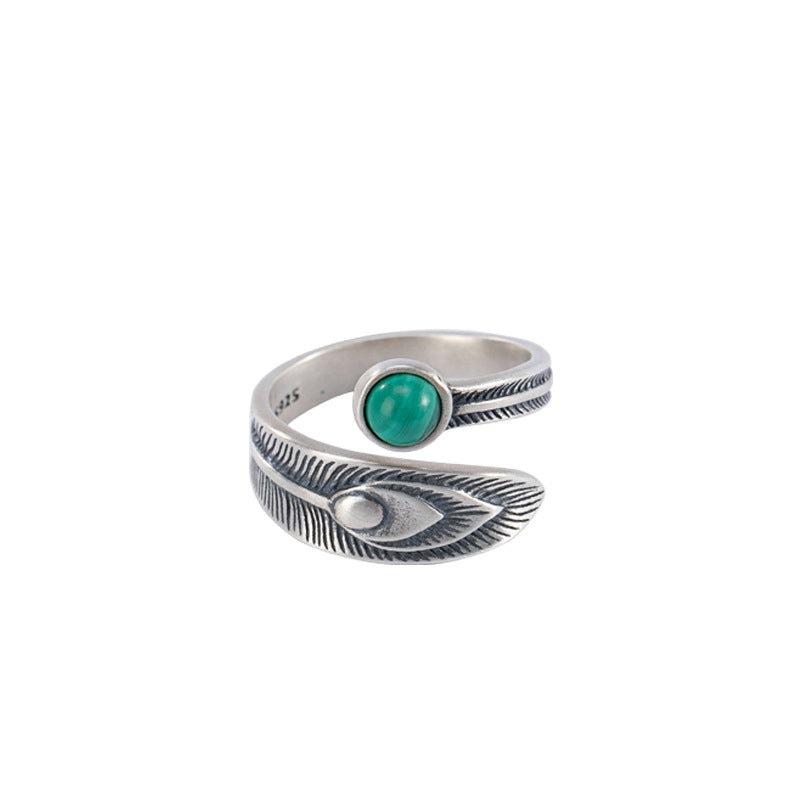 Bague Plume de Protection en Malachite & Argent Sterling 925 – Anneau Symbolique Unisexe
