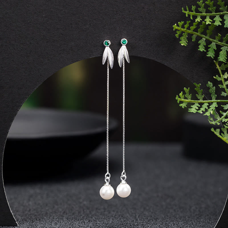 Boucles d’Oreilles Pendantes Bambou & Perles en Argent 925