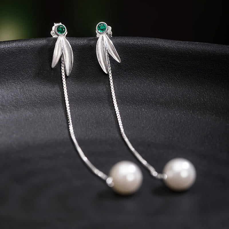 Boucles d’Oreilles Pendantes Bambou & Perles en Argent 925