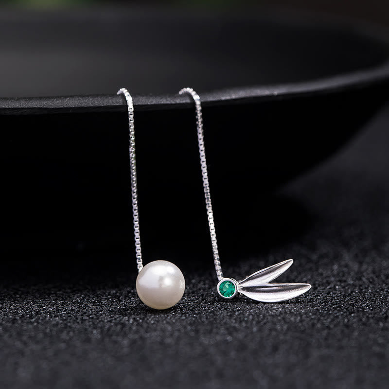 Boucles d’Oreilles Pendantes Bambou & Perles en Argent 925
