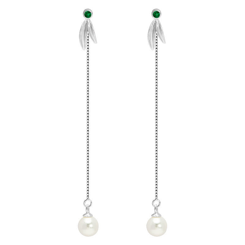 Boucles d’Oreilles Pendantes Bambou & Perles en Argent 925
