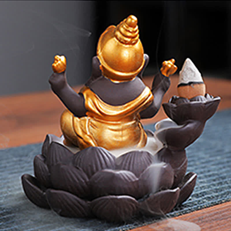 Brûleur d'encens à reflux en argile violette avec protection contre la fumée de l'éléphant Ganesh