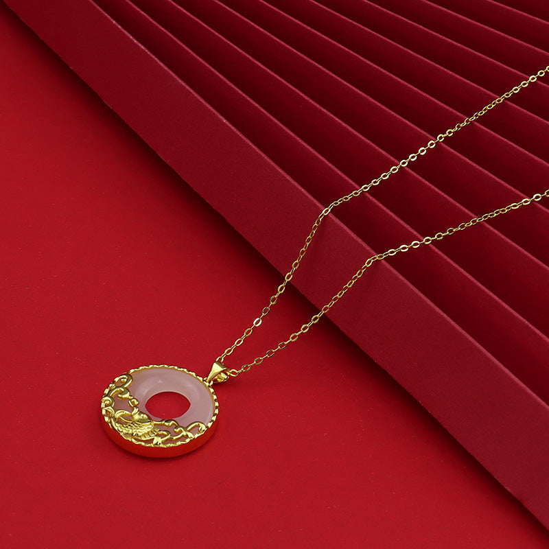 Collier Carpe Koï en Jade Blanc Naturel