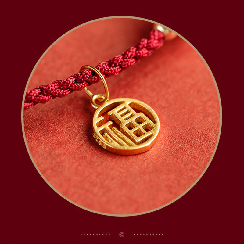 Bracelet Fil Rouge en Argent Sterling 925 avec Symbole Fu (福)