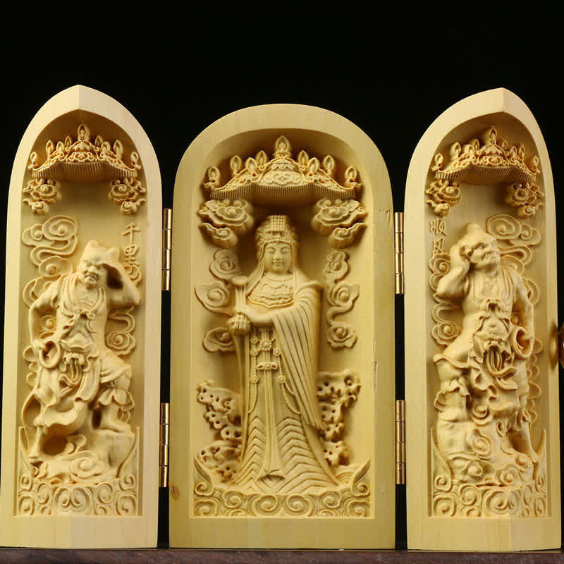 Autel Spirituel Sculpté en Bois de Buis pour Méditation et Prière