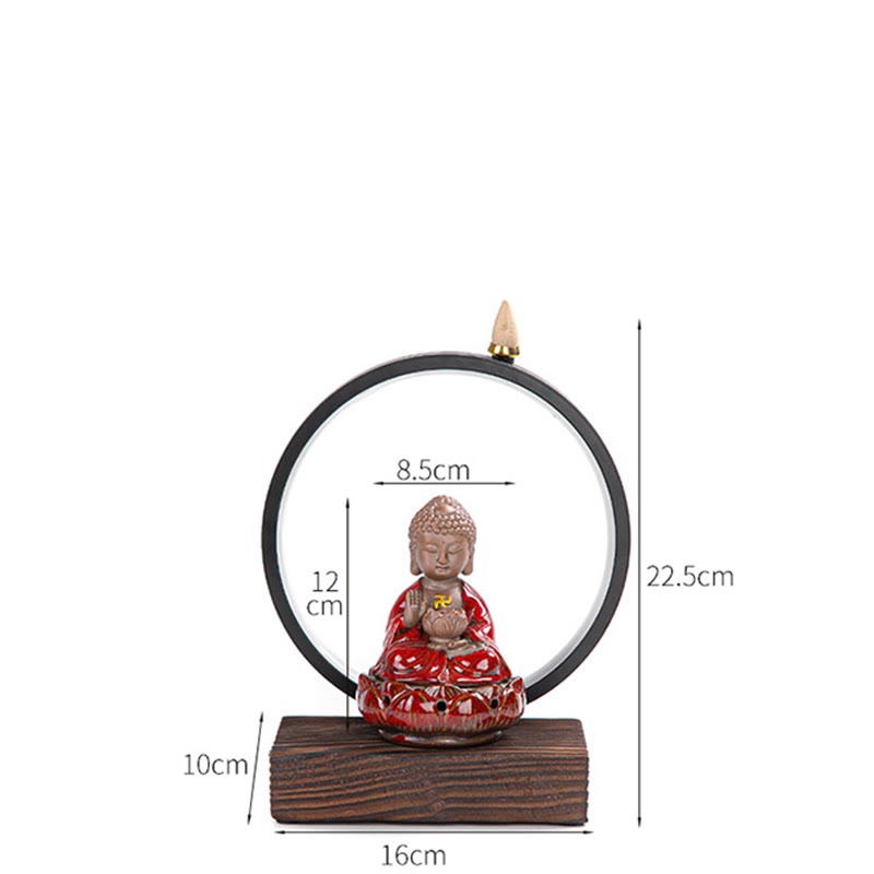 Brûleur d’Encens Reflux Bouddha Lotus en Céramique – Porte-Encens LED