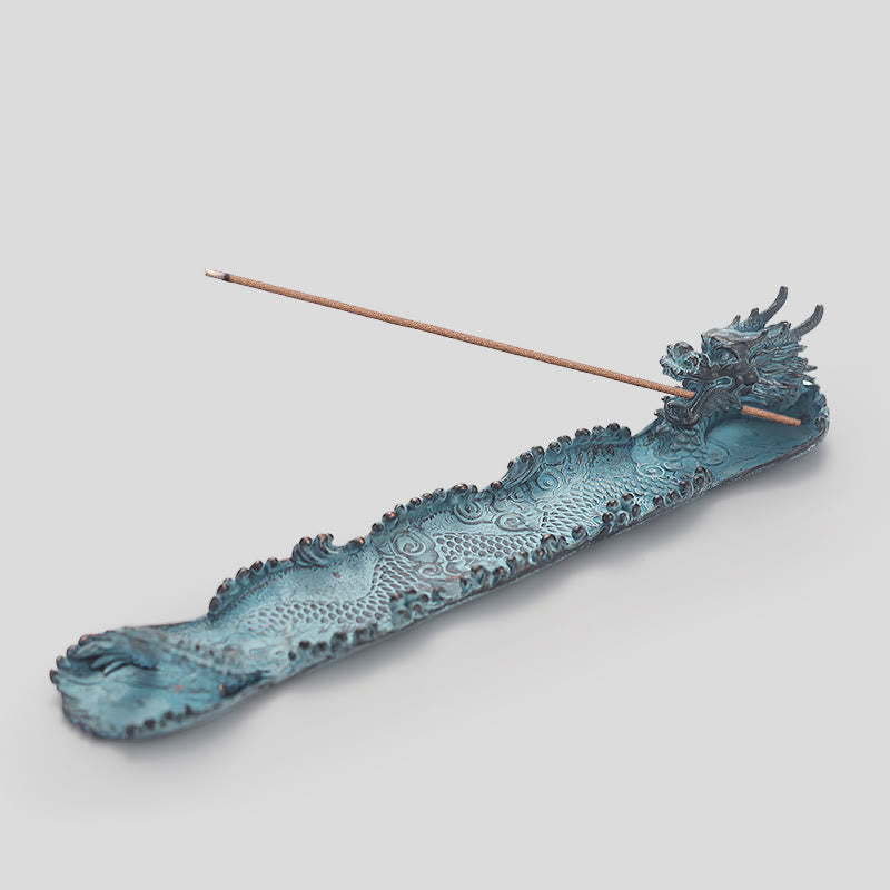 Brûleur d'encens en alliage de force de dragon de bon augure avec Buddha Stones