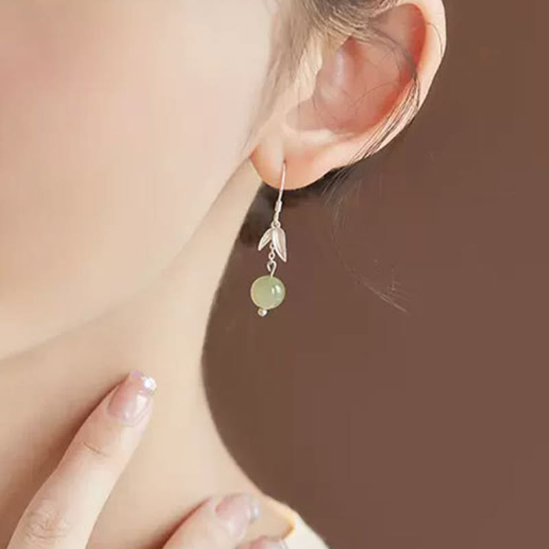 Boucles d’Oreilles Pendantes Bambou en Jade Hetian Naturel & Argent 999