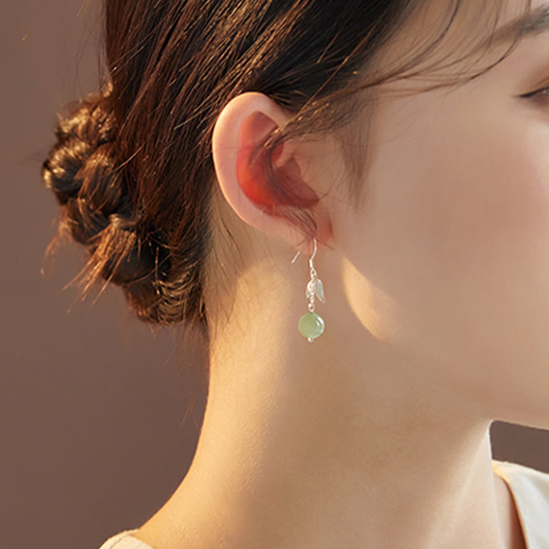 Boucles d’Oreilles Pendantes Bambou en Jade Hetian Naturel & Argent 999