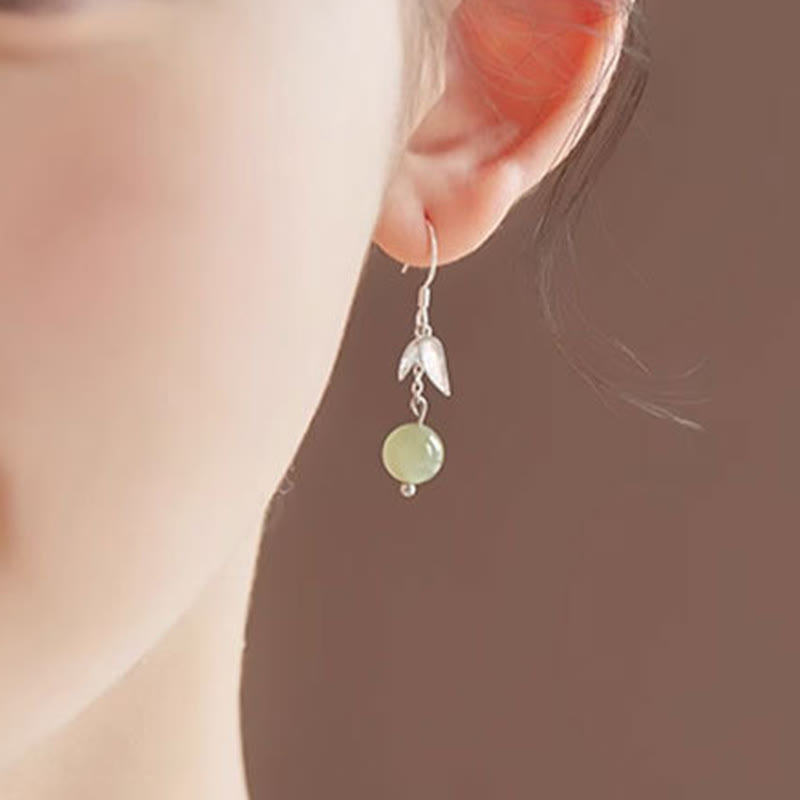 Boucles d’Oreilles Pendantes Bambou en Jade Hetian Naturel & Argent 999