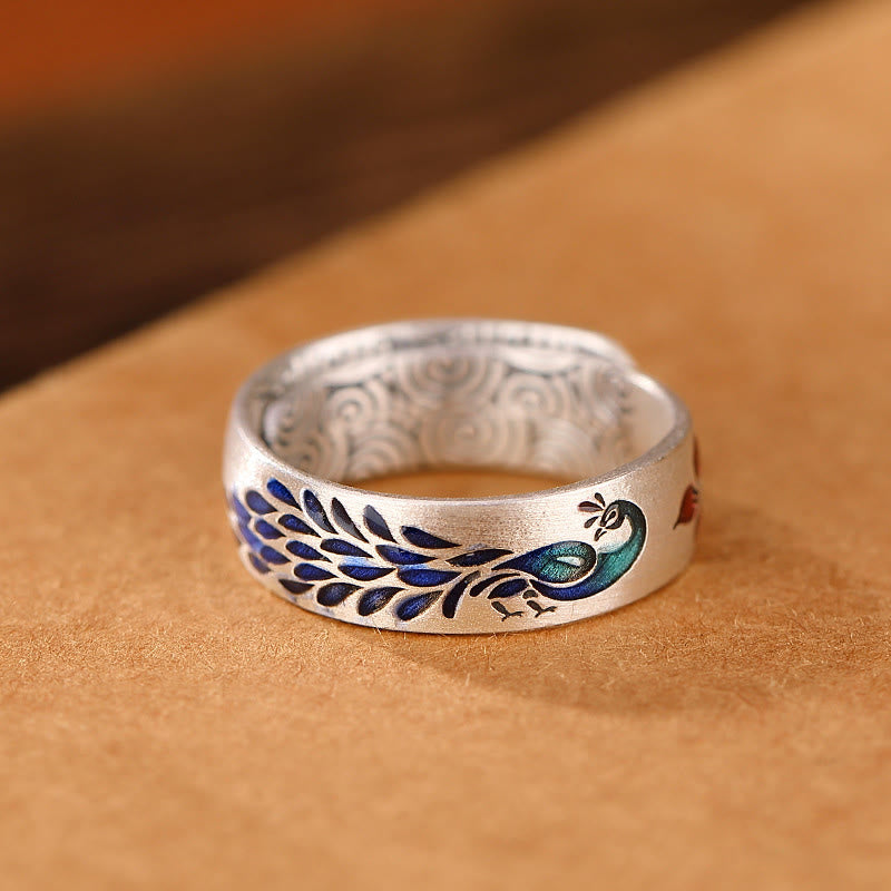 Bague Lotus & Paon Argent 999 – Fortune & Élégance
