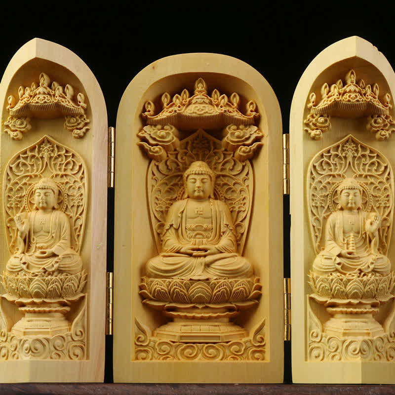 Autel Spirituel Sculpté en Bois de Buis pour Méditation et Prière