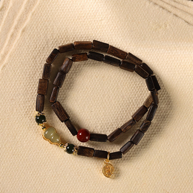Bracelet Dalagan Sculpté – Bois d’Agar de Kalimantan, Argent S925 & Pierres Naturelles