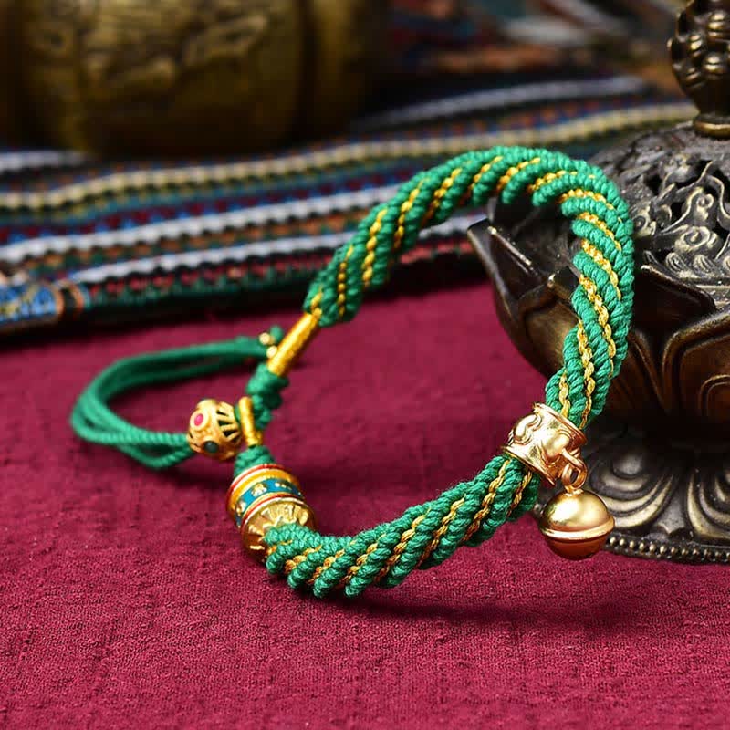 Bracelet de Prière Tibétain Thangka en Fil Rouge, Protection & Chance