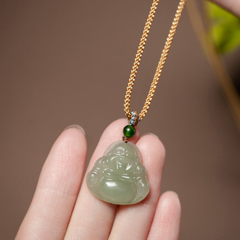 Collier Jade Lotus & Bouddha Rieur – 75 cm