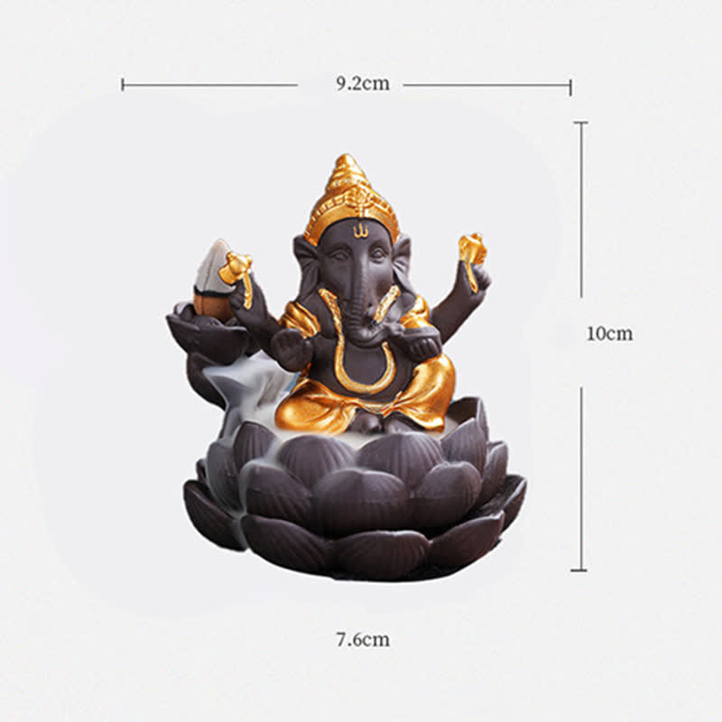 Brûleur d'encens à reflux en argile violette avec protection contre la fumée de l'éléphant Ganesh