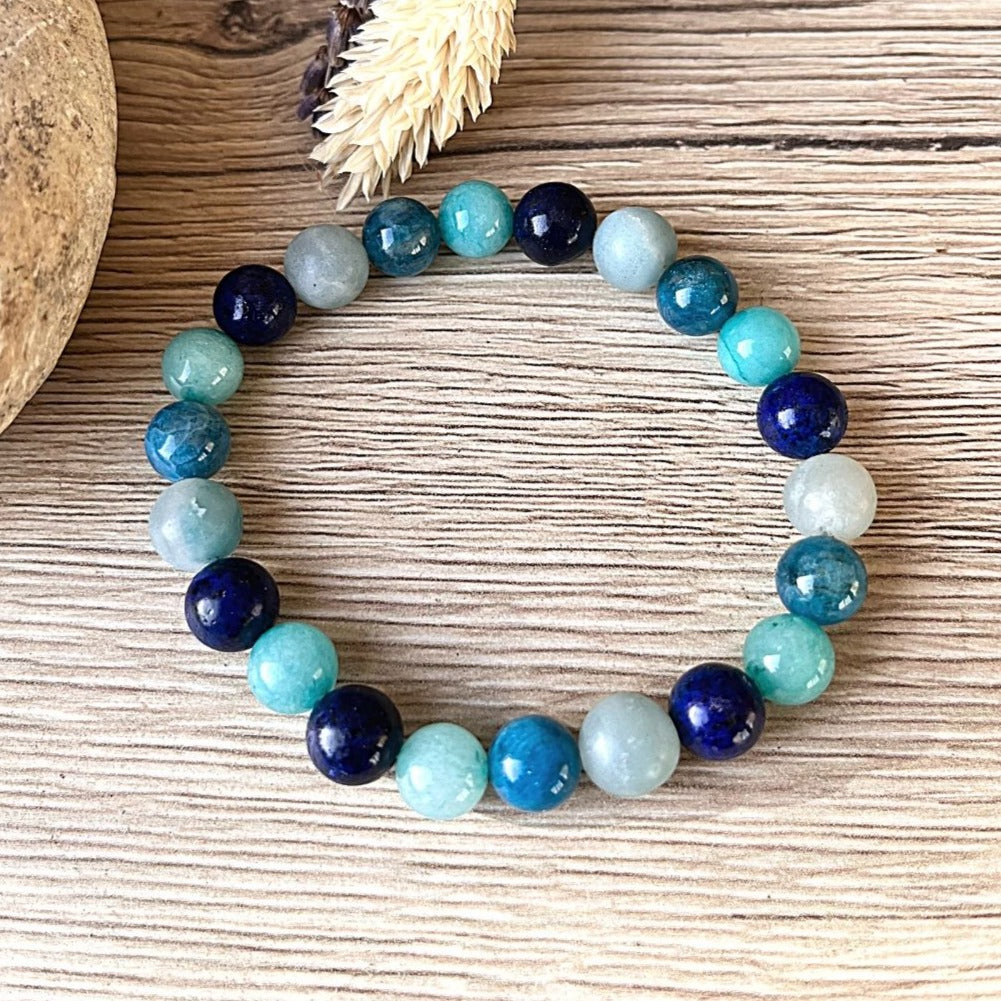 Bracelet Océan en Amazonite, Lapis Lazuli, Aigue-Marine & Apatite